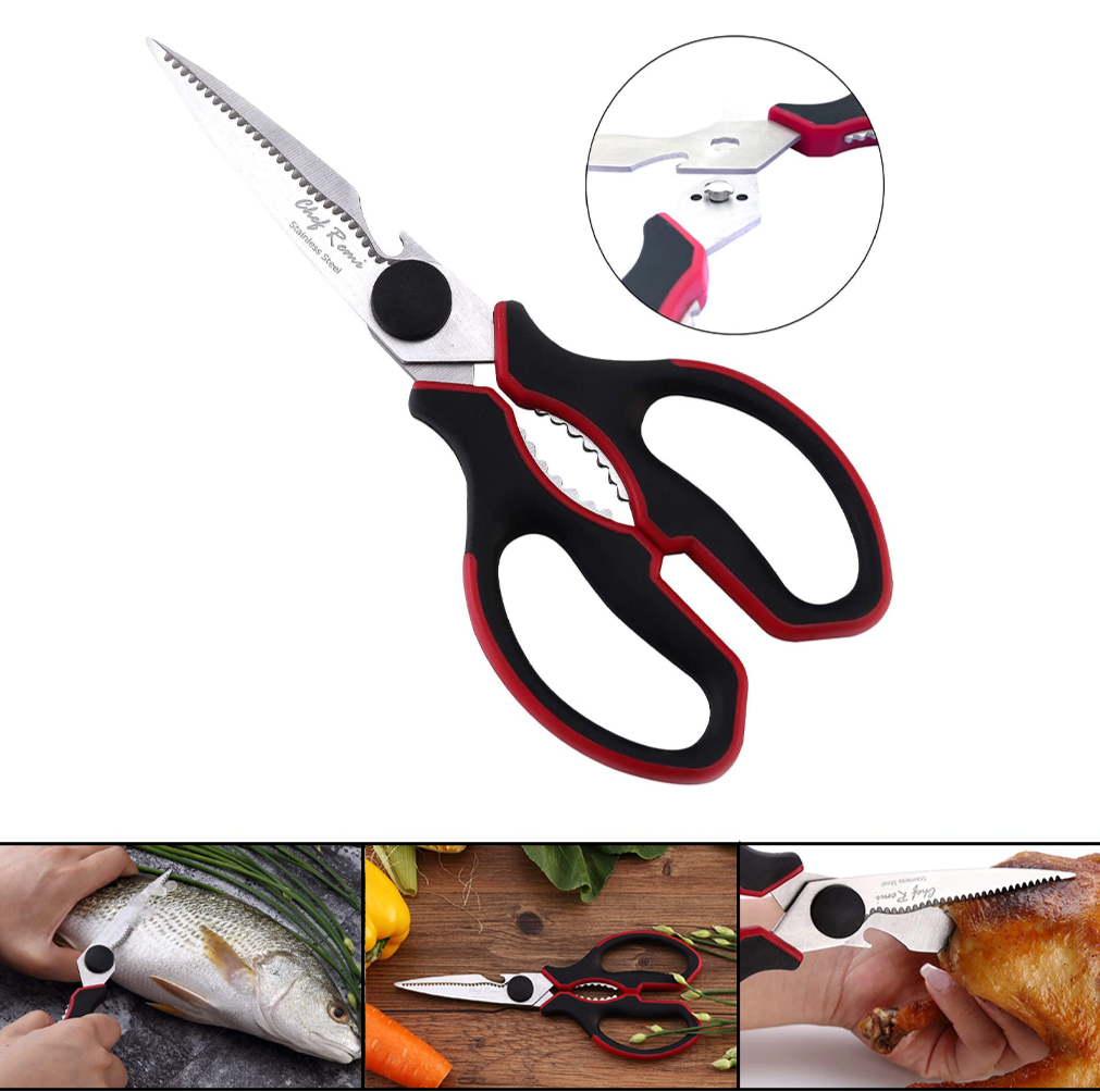 Kitchen Scissors for Meat, Fish, Plant and Gardening | Serrated Detachable Shears with Nut Cracker