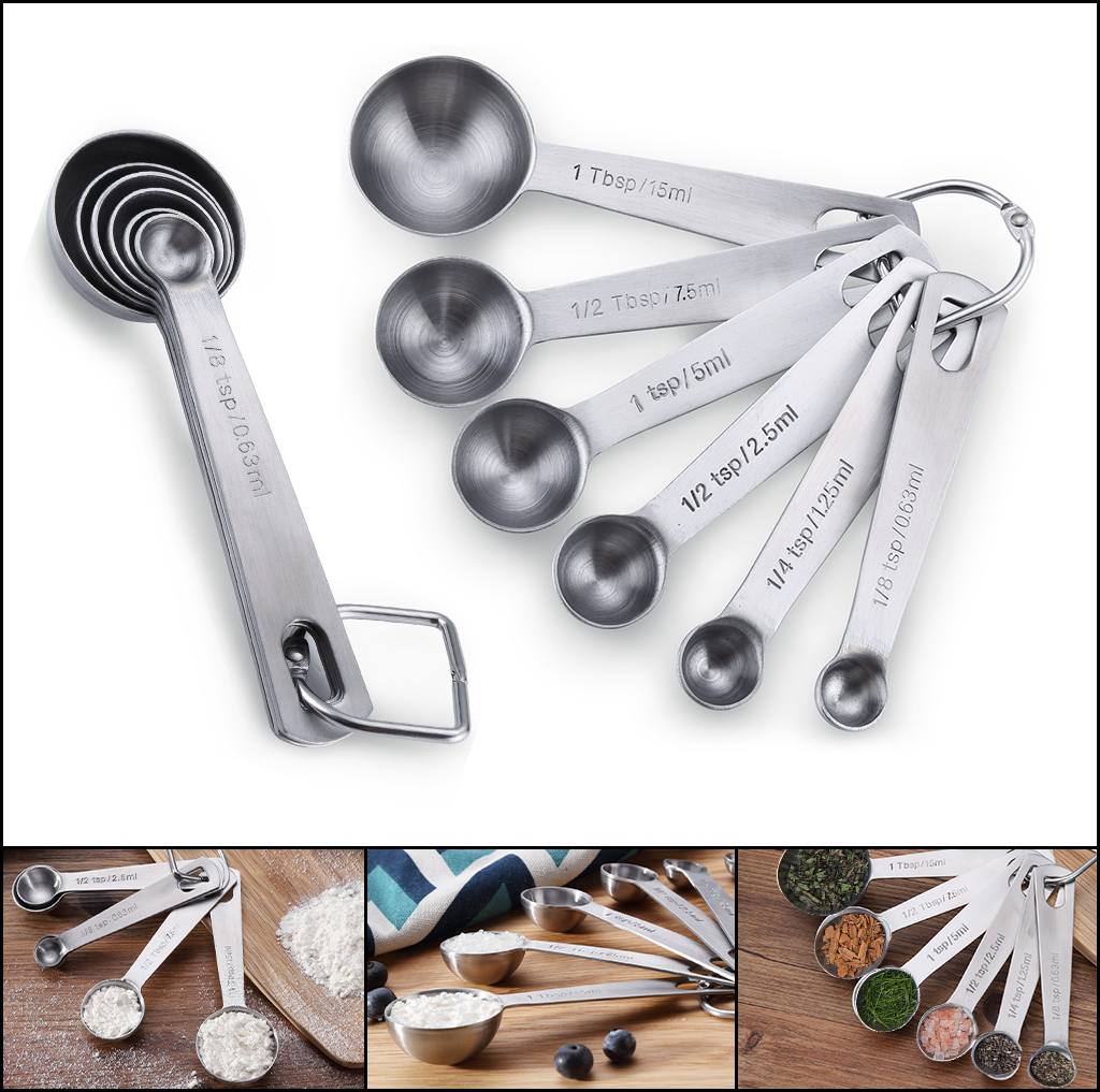 Chef Remi Measuring Spoons Set of 6 Sizes | Stackable Stainless Steel Spoons