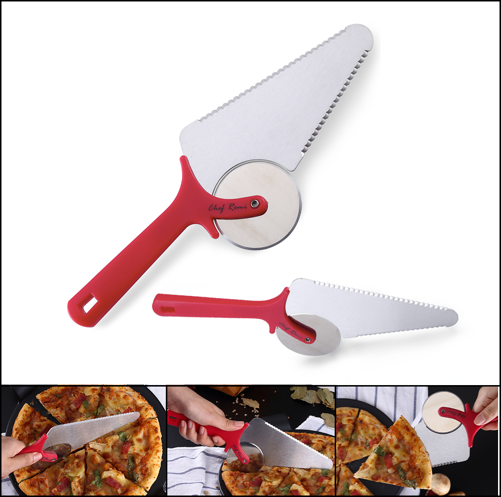 Chef Remi Pizza Cutter | Stainless Steel Pizza Wheel -Serrated Blade and Spatula